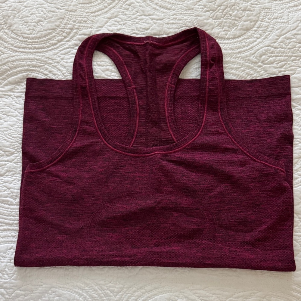 Lululemon Women's Heathered Burgundy and Blue Swiftly Tech Racerback Tank